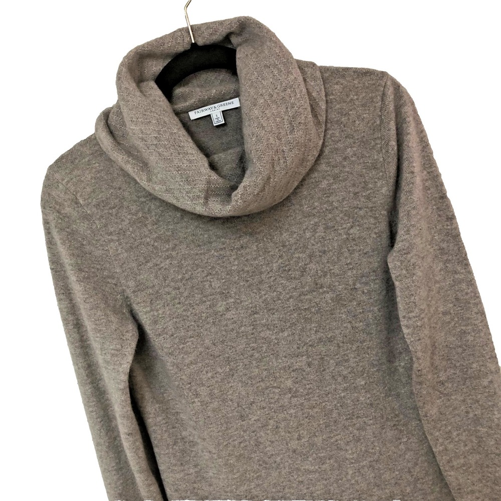 Fairway & Greene Cashmere Sweater Cowl Neck Heather Beige Quiet Luxury Womens S